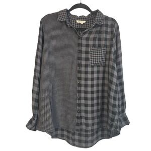Beachlunchlounge Mixed Plaid Houndstooth Button Down Shirt Grey Black XL LCT5104